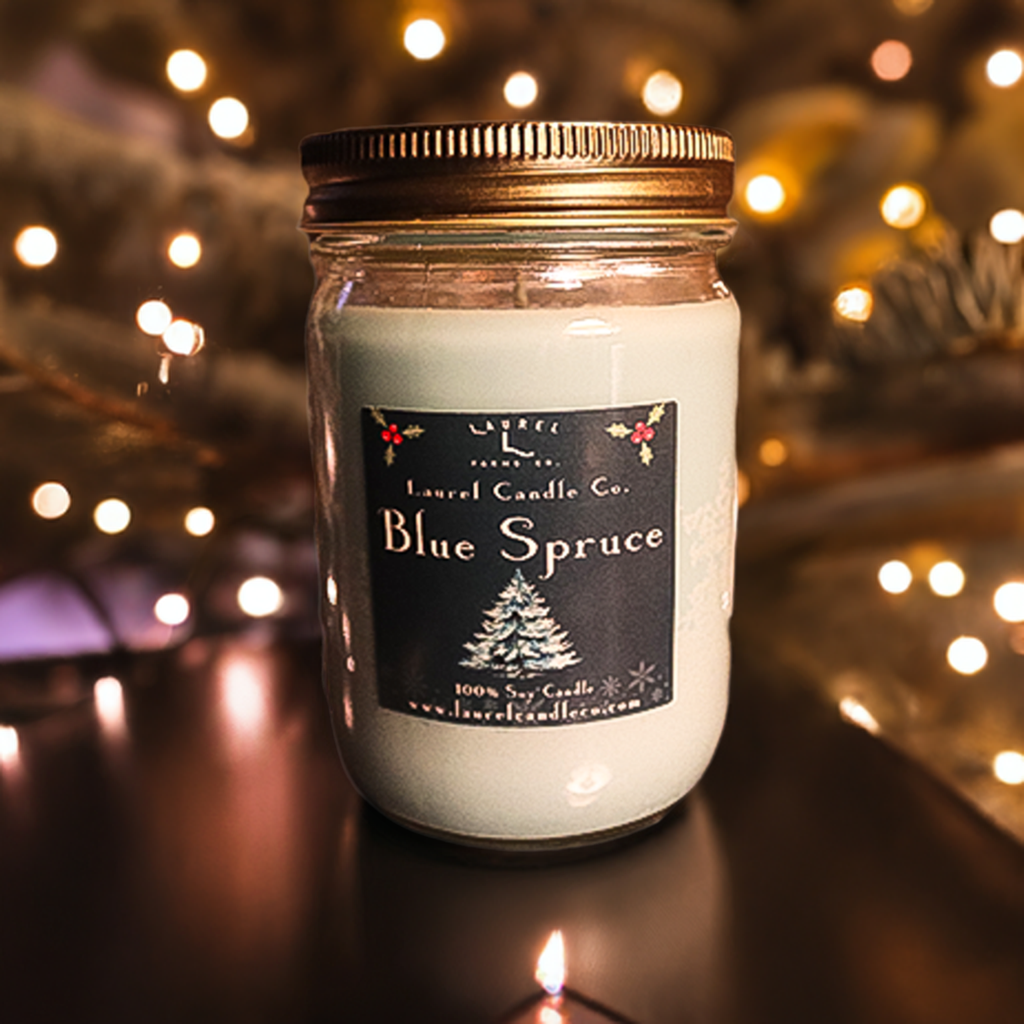 Blue Spruce 12 Oz Mason Jar Soy Candle - 100% Pure Soy Wax