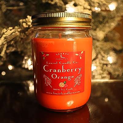 Cranberry Orange 12 Oz Mason Jar Soy Candle - 100% Pure Soy Wax