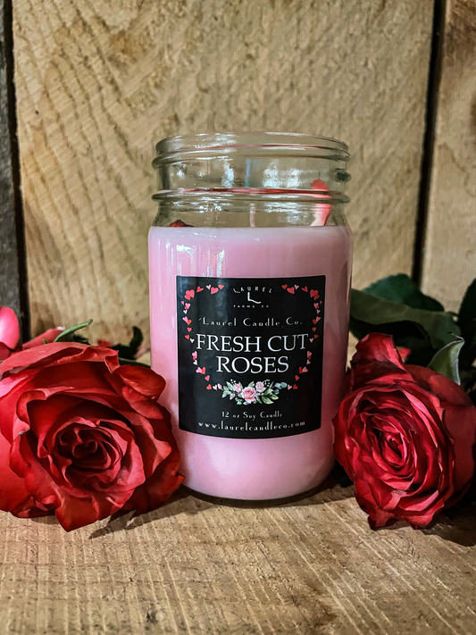 Fresh Cut Roses 12 Oz Mason Jar Soy Candle - 100% Pure Soy Wax - Valentine's Day Collection